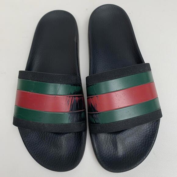Gucci Porelai Web Men's Rubber Slide Sandals - Black Rubber, US 12 With Box - Picture 1 of 12